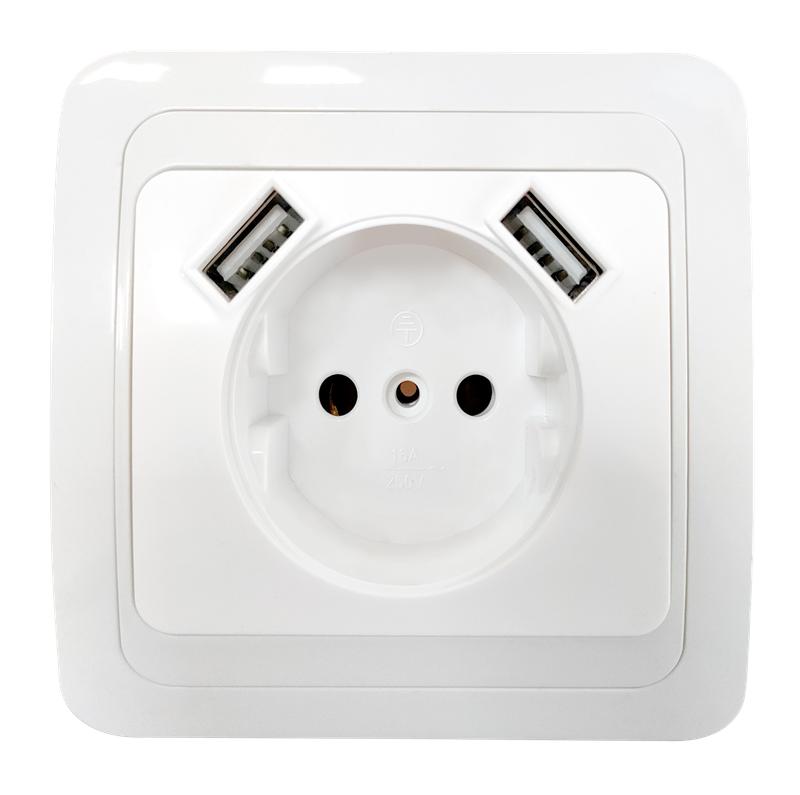 Розетка 1-м Classico 2147 IP20 с 2-мя USB бел. IN HOME 4690612035260