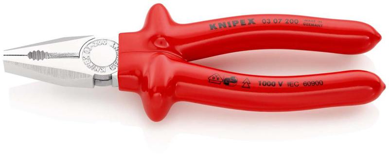 Плоскогубцы комбинированные VDE L-200мм диэлектрические хром. Knipex KN-0307200