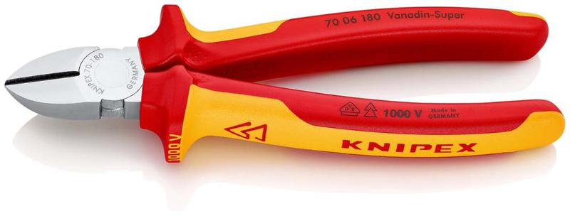 Бокорезы VDE L-180мм твердость кромок 62 HRC хром. Knipex KN-7006180SB