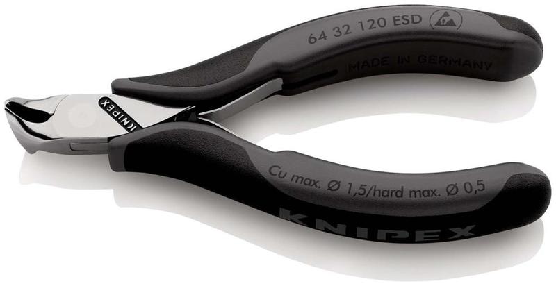 Кусачки торцевые ESD антистатические режущие кромки с маленькой фаской под 15град. с пружиной Knipex KN-6432120ESD