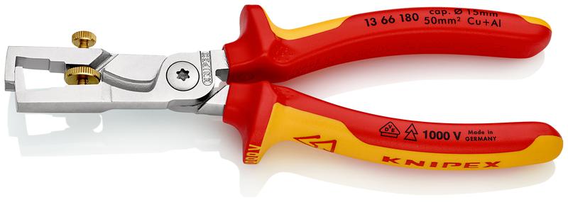 Стриппер-кабелерез VDE 2в1 для ож/мж/тонкожильного кабеля L180 хром. Knipex KN-1366180