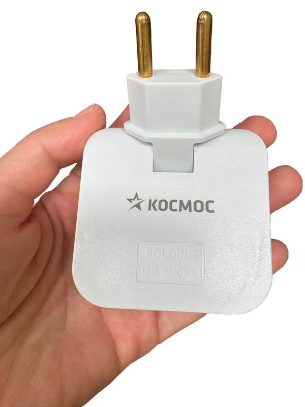 Разветвитель 2-м 10А 2500Вт 1 USB + 1 USBC 1А плоский компакт бел. КОСМОС TKsm-2gPL(W)USB