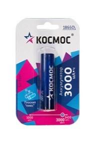 Аккумулятор Li-ion 18650 3000мА.ч без защиты с плоским контактом КОСМОС KOC18650Li30FLBL1