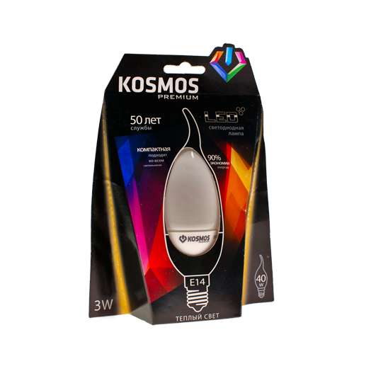 Лампа светодиодная KOSMOS premium 3Вт свеча на ветру E14 230В 3000К Космос KLED3wCW230vE1427
