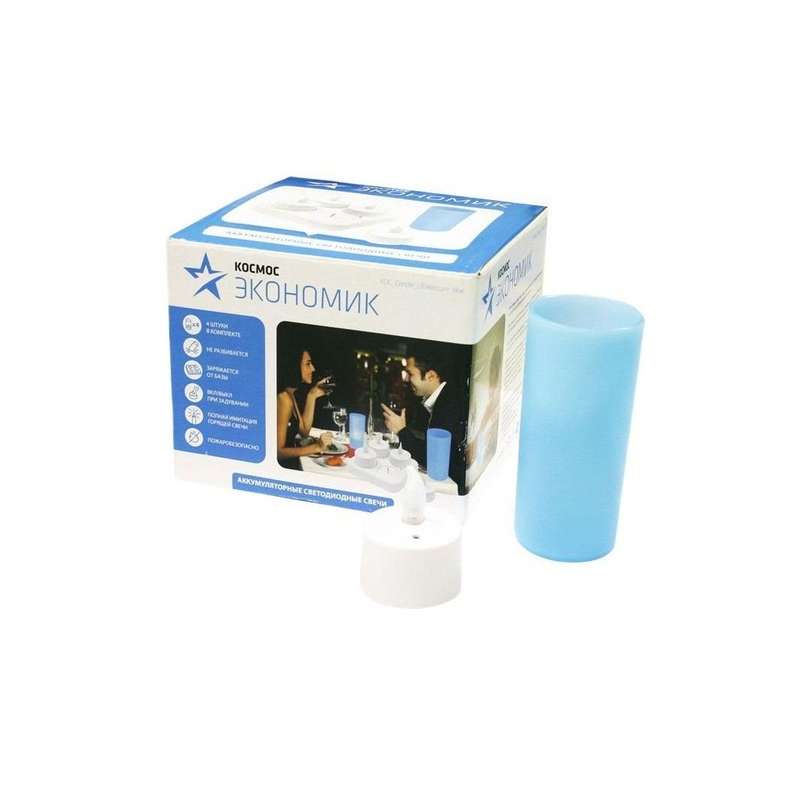 Свеча светодиодная восковая LR04 BLUE (набор голуб. 4шт стаканчики свечки заряд. устр.) (уп.4шт) Космос KOC_Candle_LR04blue