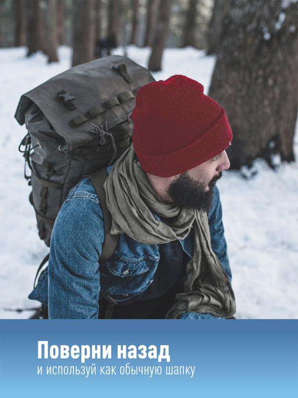 Шапка с фонариком 215х205х5 красн. (фонарь 68х40х23мм снимается и крепится в другое место; аккум. 3.