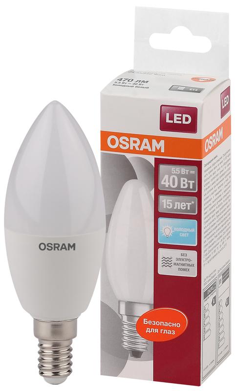 Лампа светодиодная LED Star Classic B 40 5W/840 5Вт свеча матовая 4000К нейтр. бел. E14 470лм 220-240В пластик. OSRAM 4058075056886