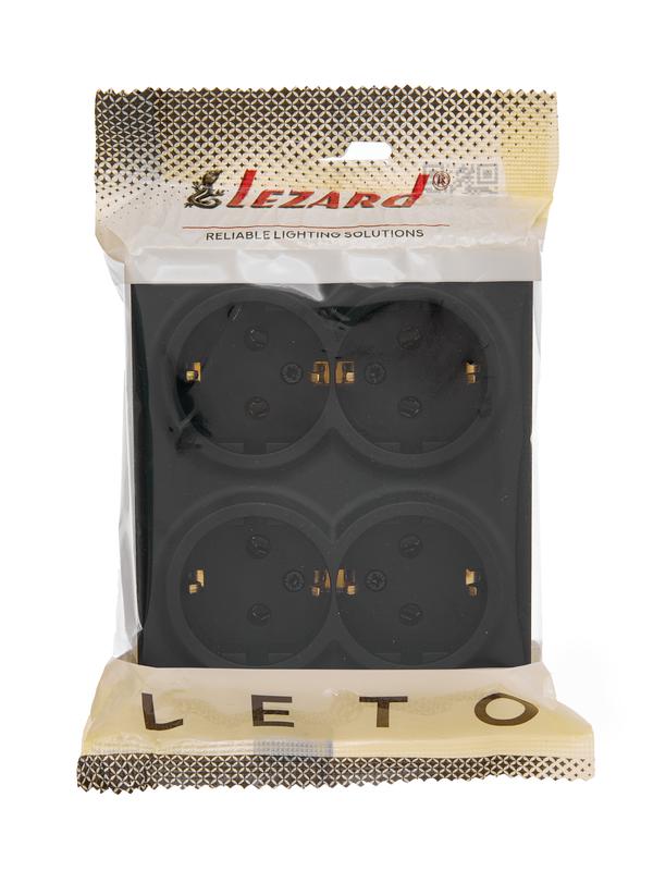 Розетка 4-мест. с заземл. LETO закрытый корпус ПБТ черн. бархат LEZARD 752-4200-127BDP