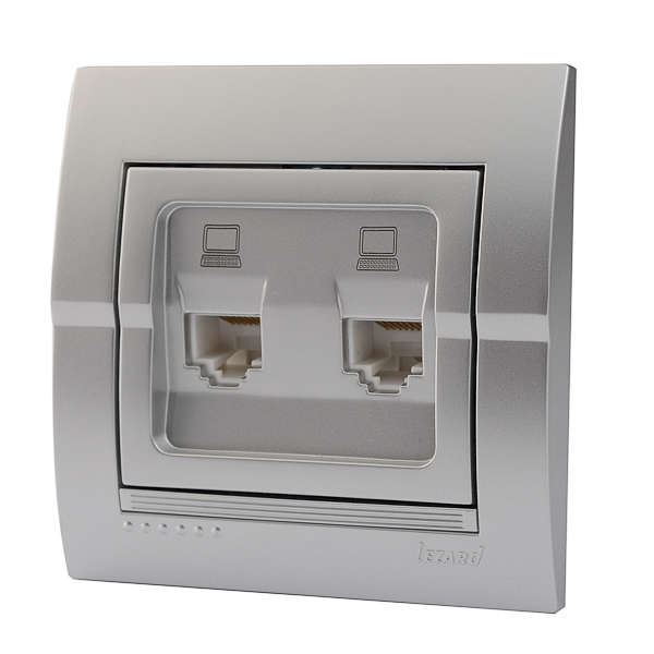 Розетка компьютерная 2-м СП Deriy RJ45 серебр. метал. LEZARD 702-2828-141
