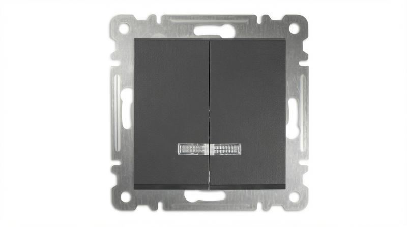 Выключатель 2-кл. СП Karea 10А IP20 с подсветкой механизм дым. металлик Makel 57050023