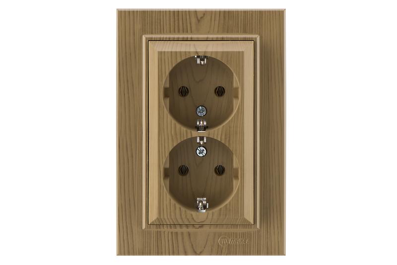 Розетка 2-я с/з СП (Новый дизайн) Karea 16А IP20 дуб Makel 56101057
