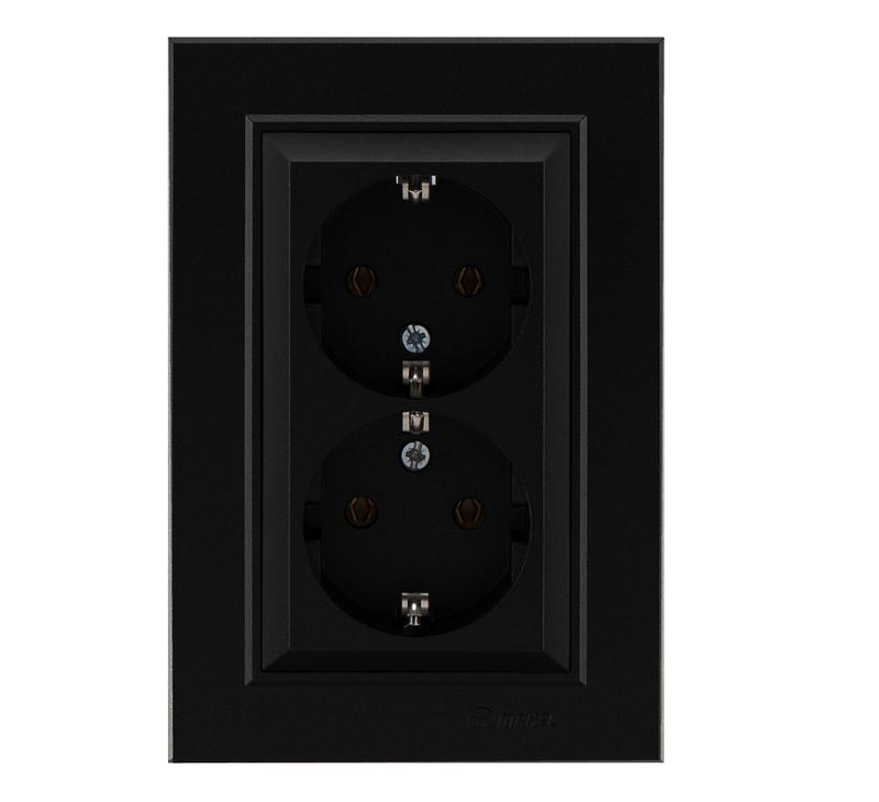 Розетка двойная с заземления Karea черн. Makel 56054082