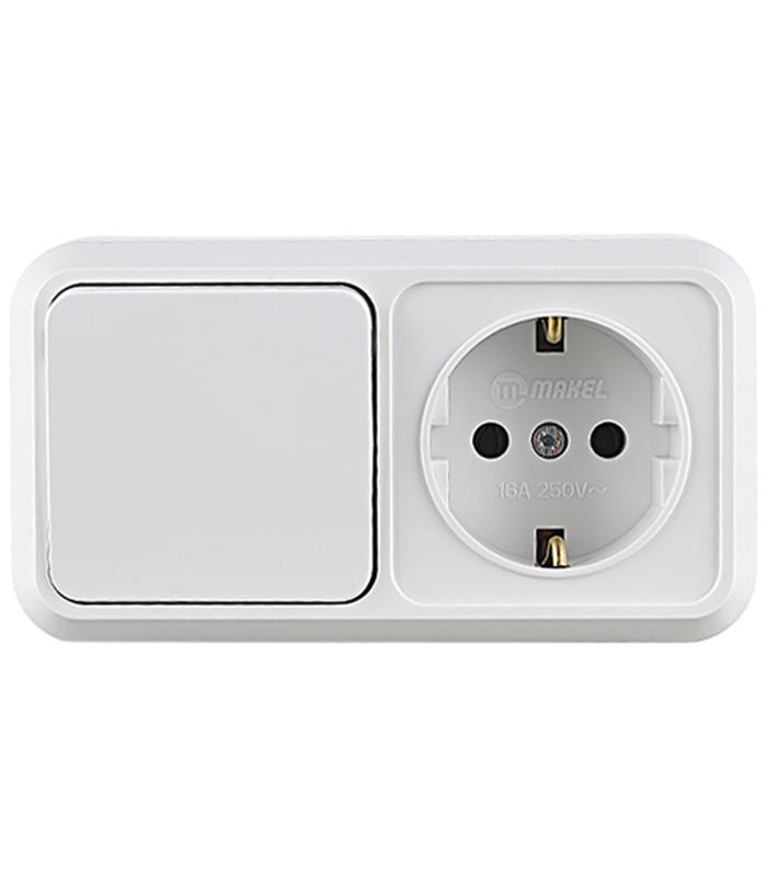 Блок ОП розетка 1-м IP20 с заземл.+выключатель 1-кл. Makel 451A1