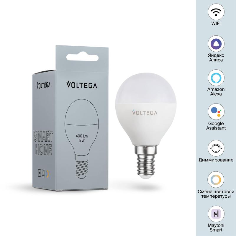 Лампа светодиодная Wi-Fi Globe 5Вт 2700К-6500К E14 MIX DIM Voltega 2428