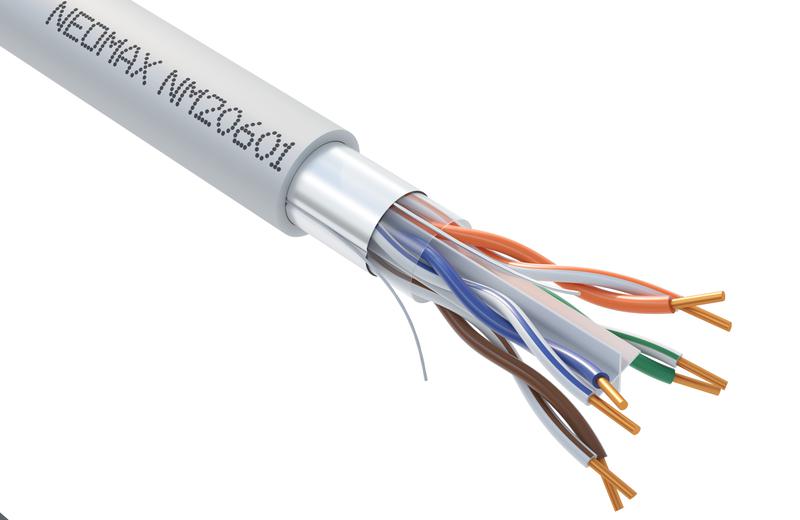Кабель витая пара F/UTP кат.6 4х2х23AWG (0.57мм) solid CU PVC сер. (NM20601) (уп.305м) NEOMAX 1351305