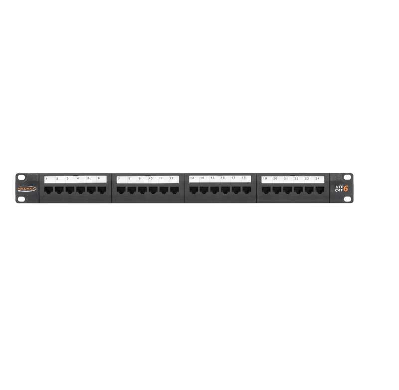 Патч-панель 19дюйм 1U 24 порта кат.6 (класс E) 250МГц RJ45/8P8C 110/KRONE T568A/B неэкран. с органайзером черн. NIKOMAX NMC-RP24UE2-1U-BK