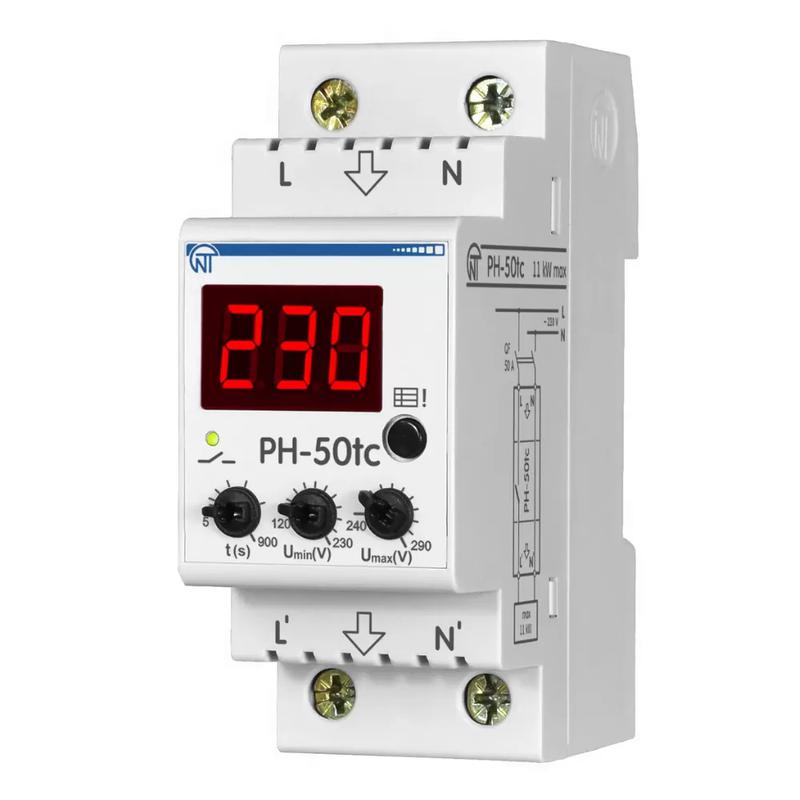 Реле напряжения РН-50tc - 50А – 220В DIN – рейка для защиты техники во всей квартире 2 DIN журнал аварий термозащита НовАтек-Электро 3425600050tc