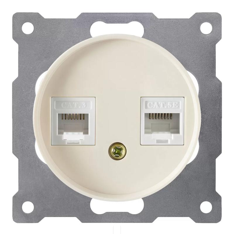 Розетка компьютерная + телефонная 2-м СП Florence RJ45 + RJ11 кат.5E механизм беж. (1E20801301) OneKeyElectro 2172794