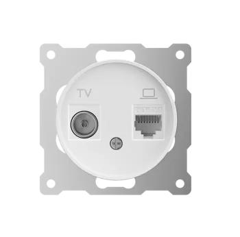 Розетка компьютерная + телевизионная 2-м СП Florence RJ45 + TV кат.5E механизм бел. (1E20811300) OneKeyElectro 7700245