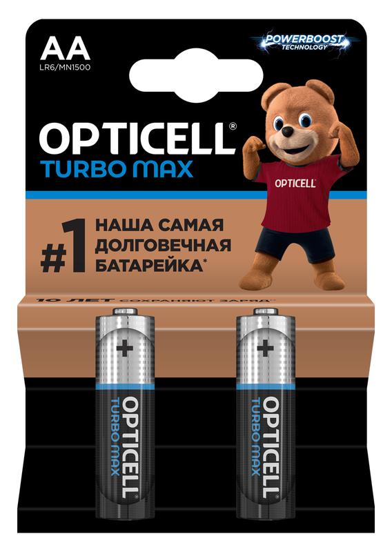 Элемент питания алкалиновый AA/LR6 (блист. 2шт) Turbo Max Opticell 6053001