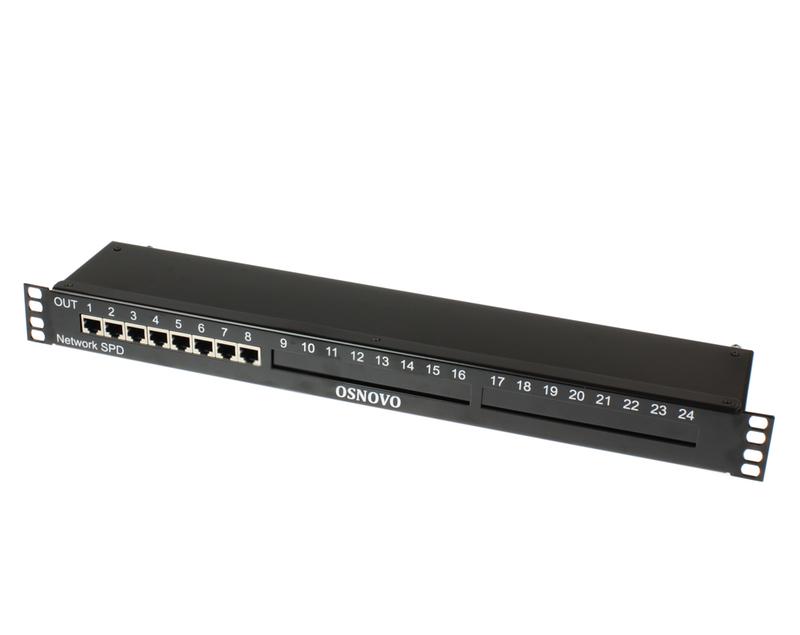 Устройство грозозащиты SP-IP8/1000PR 1U для локал. вычислит. сети на 8 портов (скорость до 1000Мб/с) с защит. линий PoE OSNOVO 14282