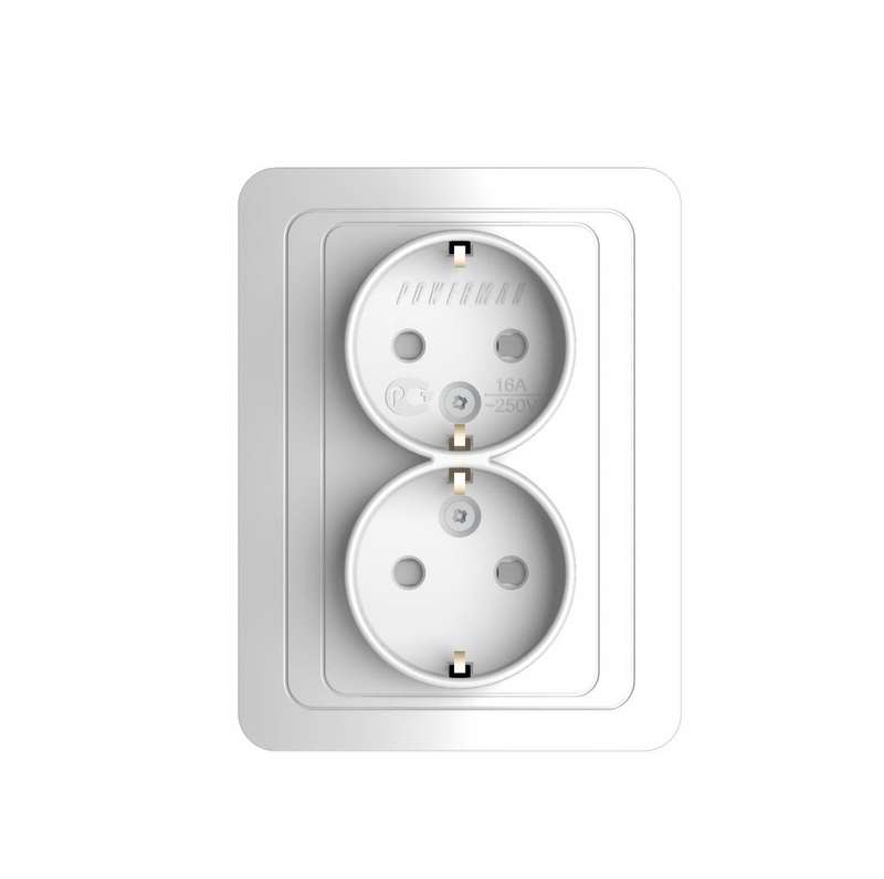 Розетка 2-м СП Classic 16А IP20 с заземл. защ. шторки бел. POWERMAN 1181718