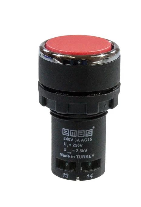 Кнопка нажимная моноблочная 22мм IP40 1НО+1НО красн. EMAS MB101DK
