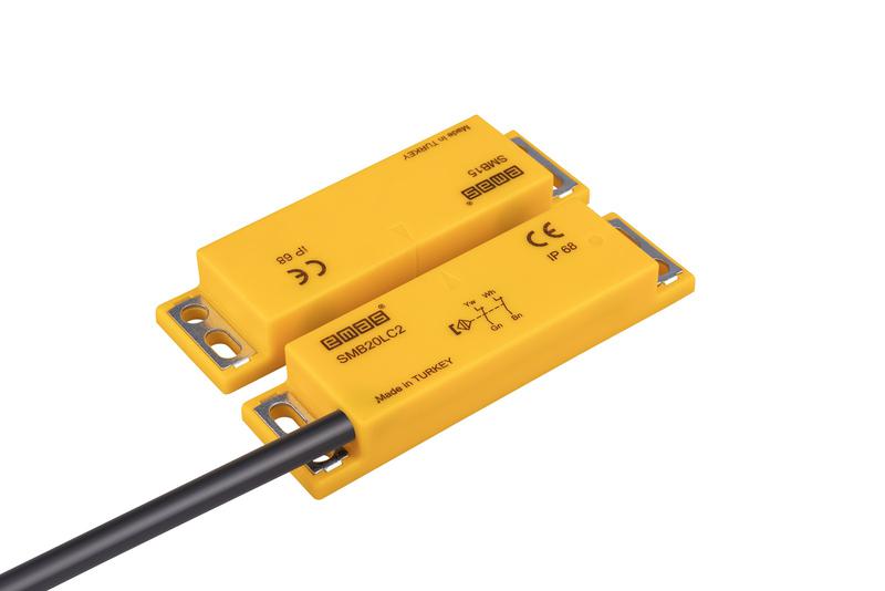 Датчик магнитный (2НЗ) провод 2м (расст. сраб. 5мм) левый выход IP68 EMAS SMB20LC2-B15