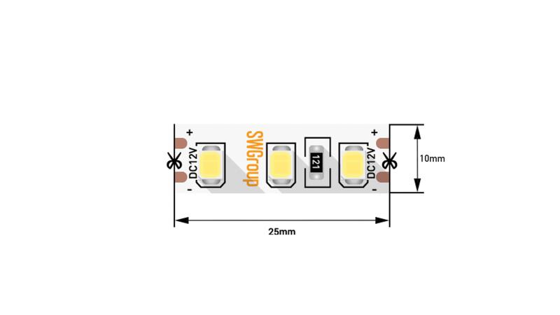 Лента светодиодная стандарт 2835 120LED/м 12Вт/м 12В IP20 со скотчем 3М холод. бел. (уп.5м) SWG Standard 00-00009238