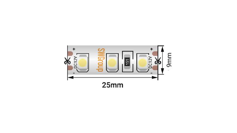 Лента светодиодная стандарт 3528 120LED/м 9.6Вт/м тепл. бел. 24В IP66 со скотчем 3М (уп.5м) SWG Standard 00-00014781