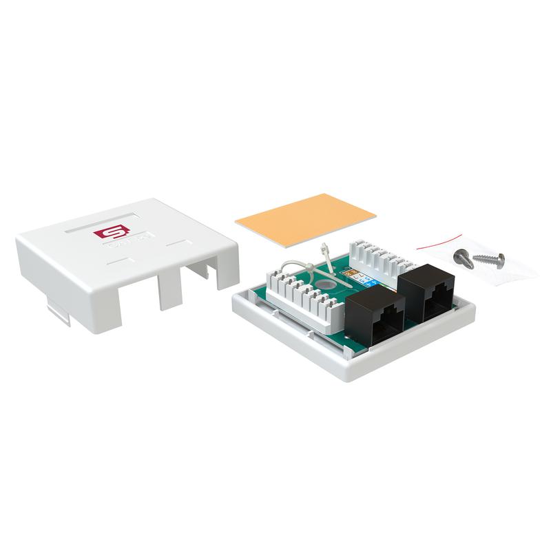 Розетка компьютерная 2-м RJ45 кат.5E неэкранир. внешн. Dual IDC бел. SYSMATRIX SB 25EU.WH