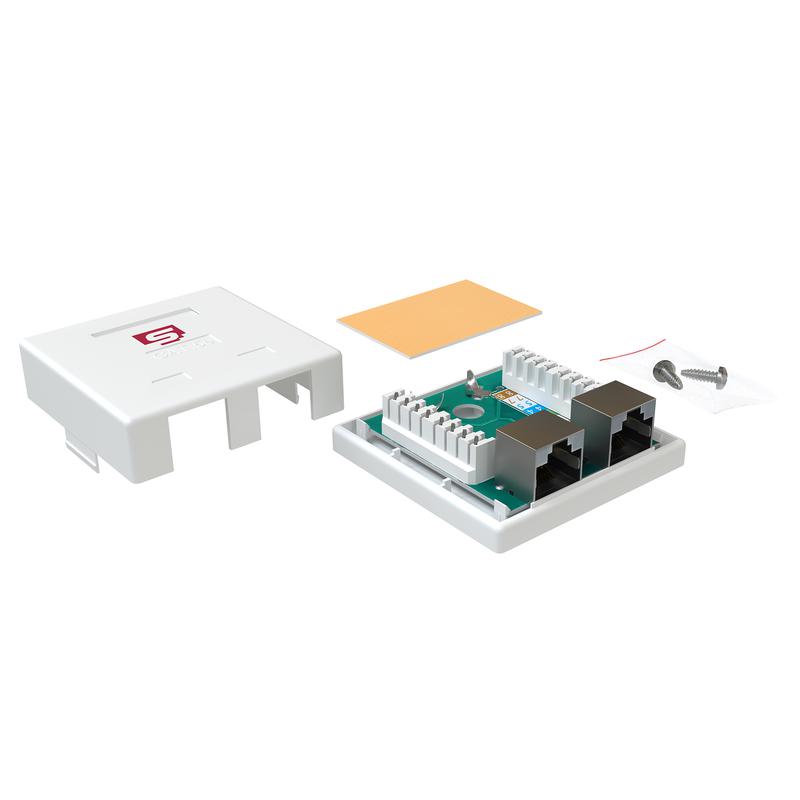 Розетка компьютерная 2-м RJ45 кат.5E экранир. внешн. Dual IDC бел. SYSMATRIX SB 25ES.WH