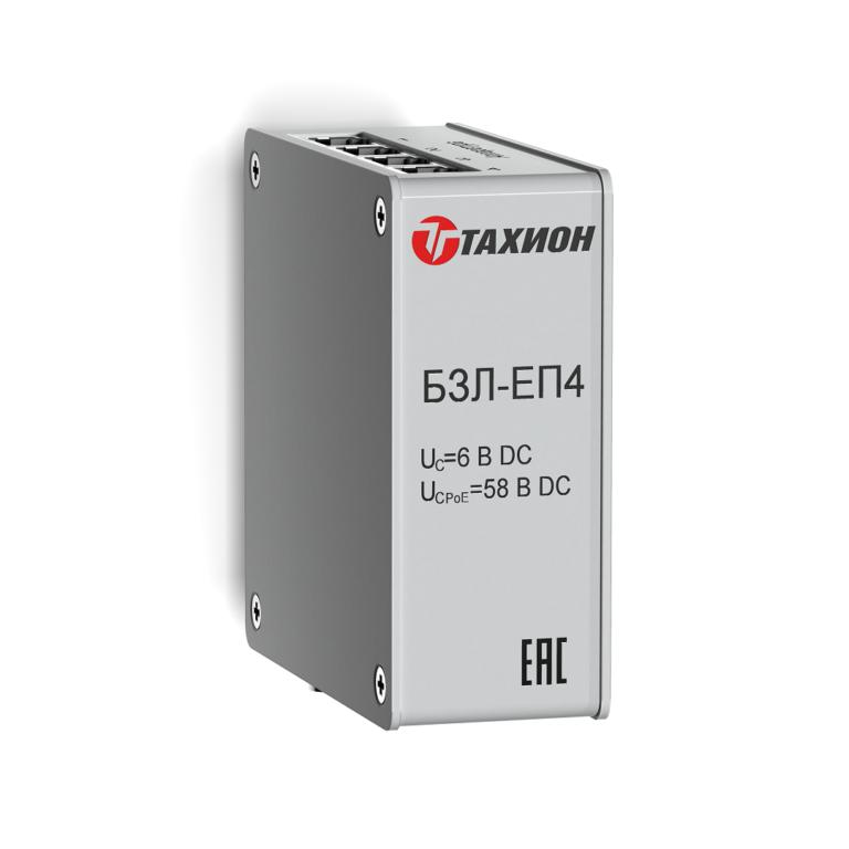 Блок защиты 4-х информационных портов Ethernet с питанием PoE со схемой питания по варианту А или по варианту В стандарта IEEE 802.3at БЗЛ-ЕП4 Тахион 20121