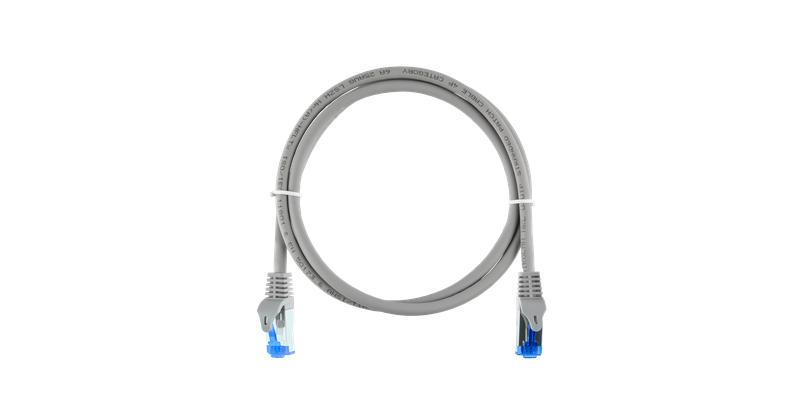 Шнур коммутационный F/UTP 4 пары кат.6 (Класс E) 250МГц 2хRJ45/8P8C T568B заливной с защитой защелки мж BC (чистая медь) 26AWG (7х150мм) LSZH нг(А)-HFLTx свет./сер. 2м NIKOMAX NMC-PC4SE55B-ES-020-C-GY