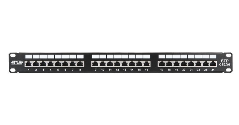 Панель 19", 1U, 24 порта, Кат.5e, RJ45/8P8C, экран, черная