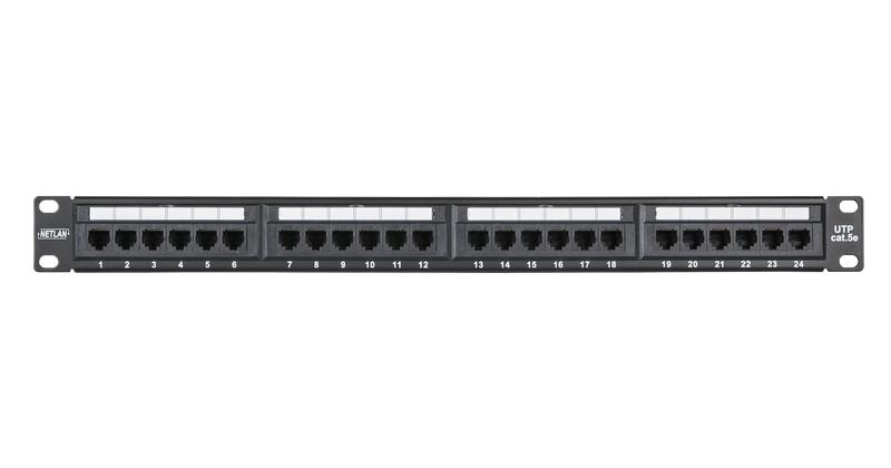 Панель 19", 1U, 24 порта, Кат.5e, RJ45/8P8C, неэкран, черная
