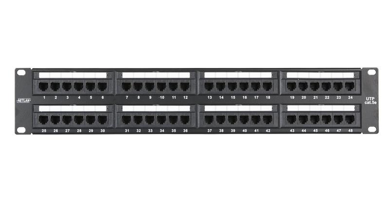 Панель 19", 2U, 48 портов, Кат.5e, RJ45/8P8C, неэкран, черная
