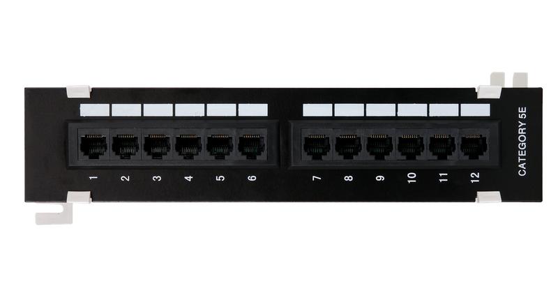 Панель настенная, 12 портов, Кат.5e, RJ45/8P8C, неэкран., черная