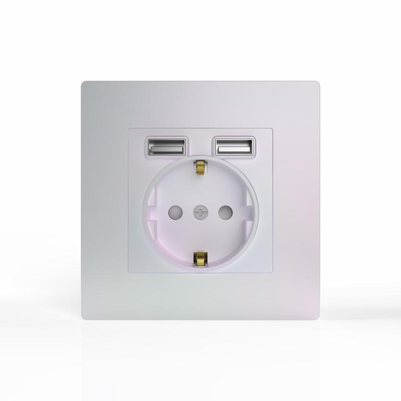 Розетка 1-м СП Pixel с заземл. с 2-мя заряд. устр. USB тип A+A IP20 механизм перламутр. TOKOV ELECTR