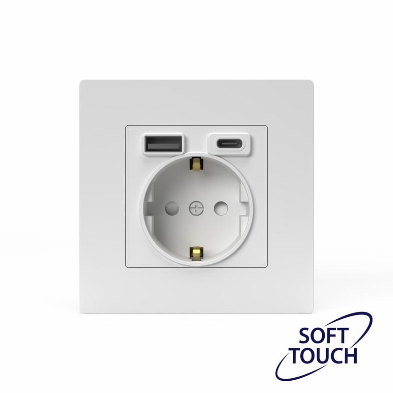 Розетка 1-м СП Pixel с заземл. с 2-мя заряд. устр. USB тип A+C IP20 механизм айс TOKOV ELECTRIC TKE-
