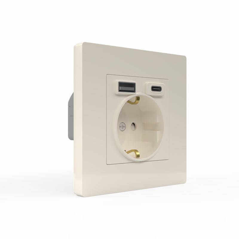 Розетка 1-м СП Pixel с заземл. с 2-мя заряд. устр. USB тип A+C IP20 механизм беж. TOKOV ELECTRIC TKE