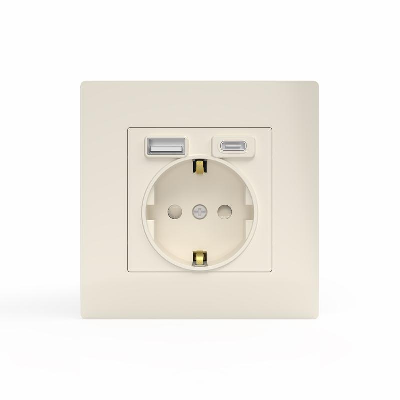 Розетка 1-м СП Pixel с заземл. с 2-мя заряд. устр. USB тип A+C IP20 механизм беж. TOKOV ELECTRIC TKE