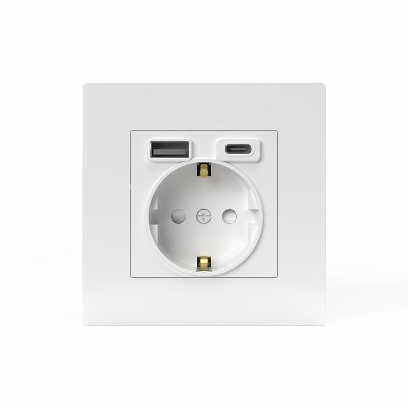 Розетка 1-м СП Pixel с заземл. с 2-мя заряд. устр. USB тип A+C IP20 механизм бел. TOKOV ELECTRIC TKE