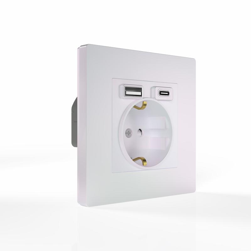 Розетка 1-м СП Pixel с заземл. с 2-мя заряд. устр. USB тип A+C IP20 механизм перламутр. TOKOV ELECTR