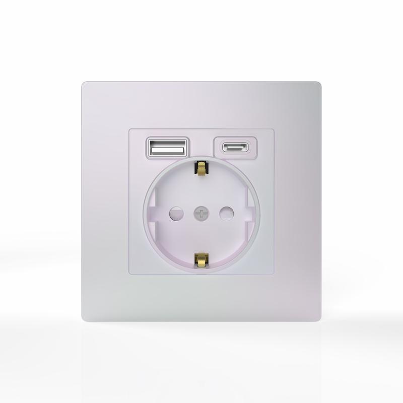 Розетка 1-м СП Pixel с заземл. с 2-мя заряд. устр. USB тип A+C IP20 механизм перламутр. TOKOV ELECTR