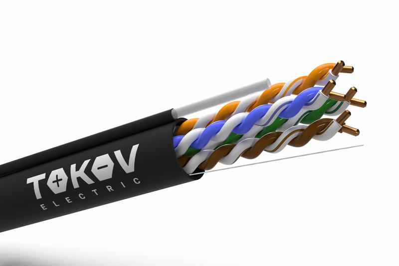Кабель витая пара U/UTP 4х2х24AWG (0.48мм) + трос кат.5E PE Fluke tested (м) TOKOV ELECTRIC TKE-C05-U42-5E-305-ODC