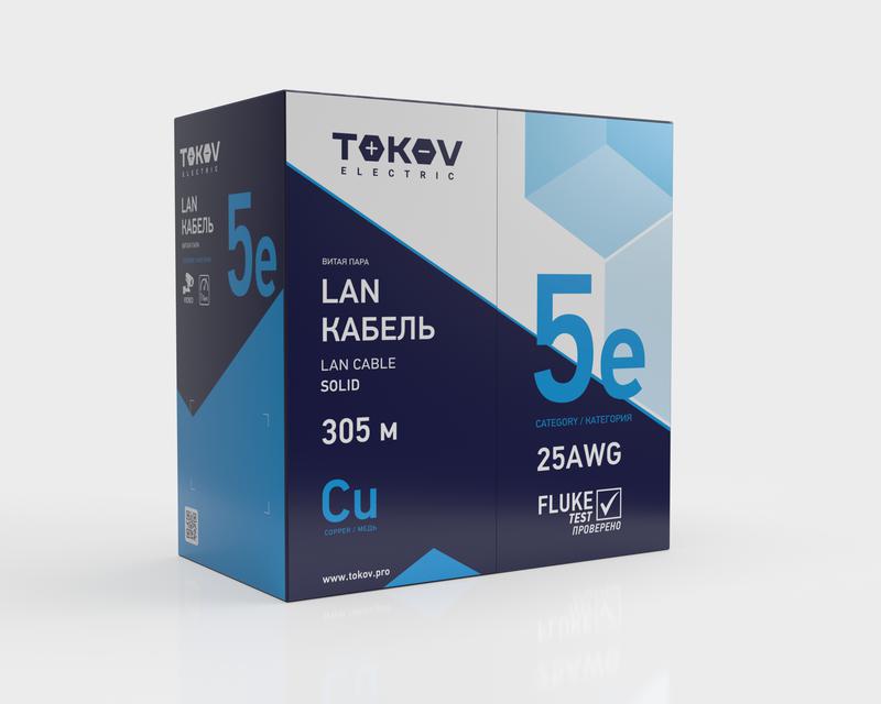 Кабель витая пара U/UTP 4х2х25 AWG (0.45мм) кат.5E LSZH Fluke tested (м) TOKOV ELECTRIC TKL-C06-U42-5E-305-LSZH