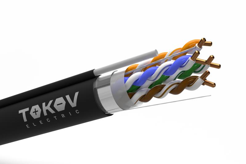 Кабель витая пара F/UTP 4х2х24AWG (0.52мм) +трос 1.2мм кат.5E PE Fluke tested (м) PRO TOKOV ELECTRIC TKP-C05-F42-5E-RU-ODC