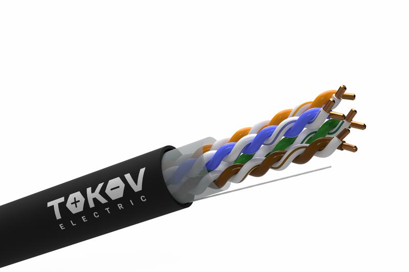 Кабель витая пара U/UTP 4х2х24AWG (0.48мм) кат.5E PE Fluke tested (м) TOKOV ELECTRIC TKE-C05-U42-5E-RU-OD