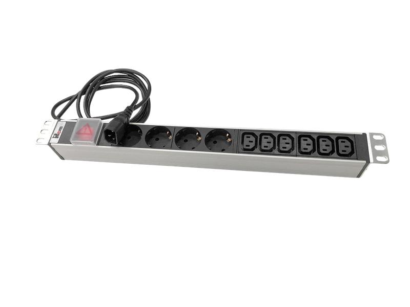 Блок розеток Rem-10 с выкл. 4 Sсhuko 6 IEC 60320 C13 10А алюм. 19дюйм шнур 1.8м IEC 60320 C14 R-10-4S-6C13-V-440-1.8 Rem 1826452
